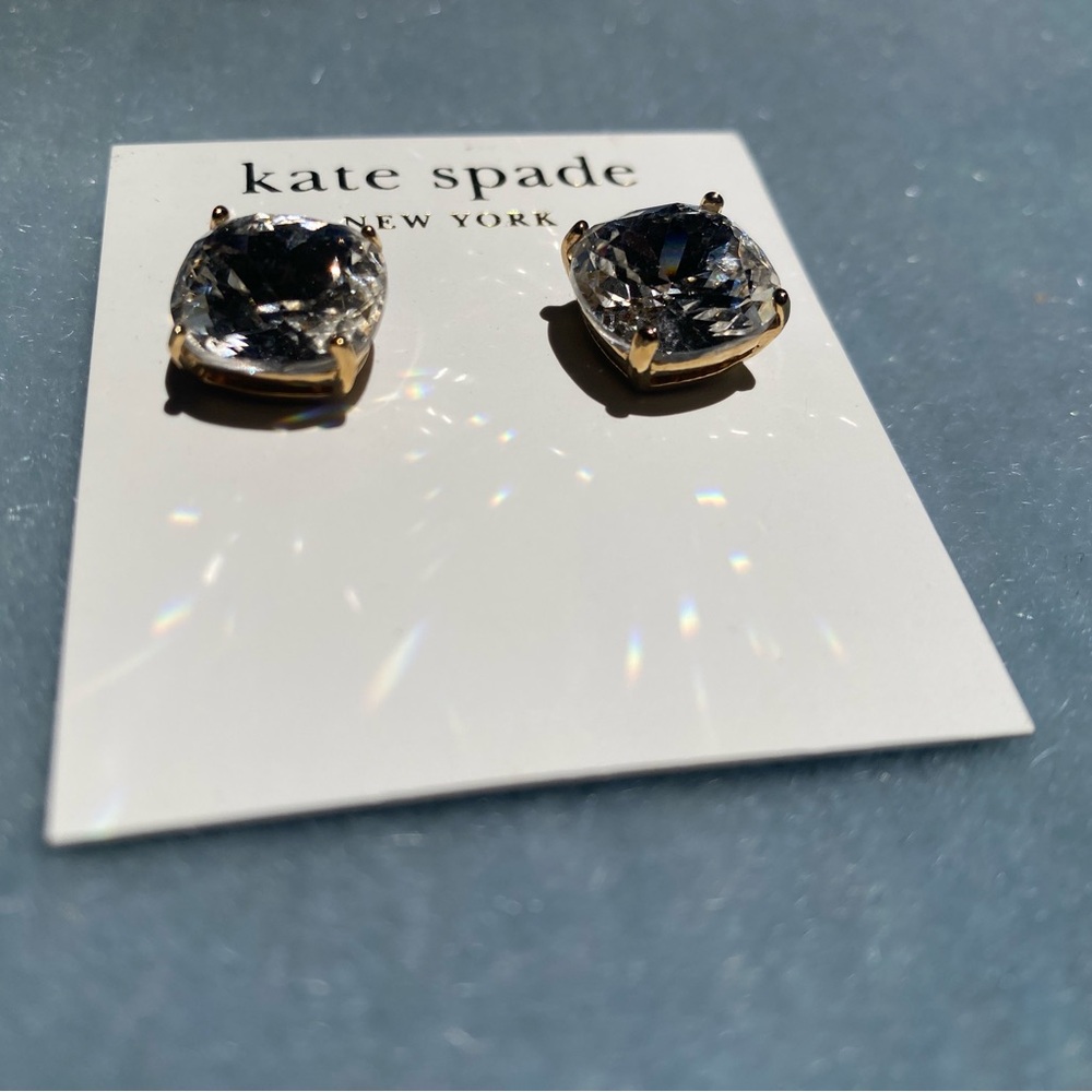 kate spade Clear Cushion-Cut Crystal Stud Earrings with Gold Prongs